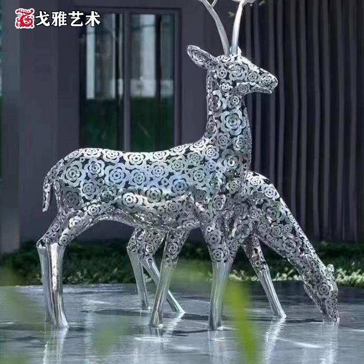 不锈钢小鹿奔跑雕塑